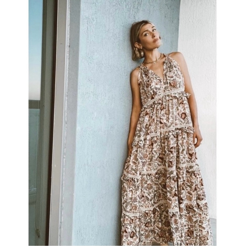 Love The Label x Anthropologie Helena Tiered Botanical Maxi Dress